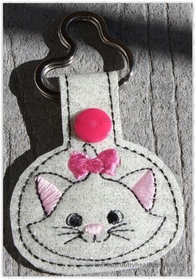 Mary Artist Cat Key Fob, short and long tab, velcro or snaps, THREE SIZES in the hoop Machine Applique Embroidery Design- 4", 7", and 10"