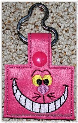 Chester Cat Face Alyce Key Fob, both short and long tab, velcro or snaps, THREE SIZES in the hoop Machine Applique Embroidery Design- 4", 7", and 10"