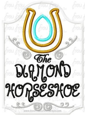 Diamond Horse Restaurant Logo Wording Machine Applique Embroidery Design, multiple sizes including 3"-16"
