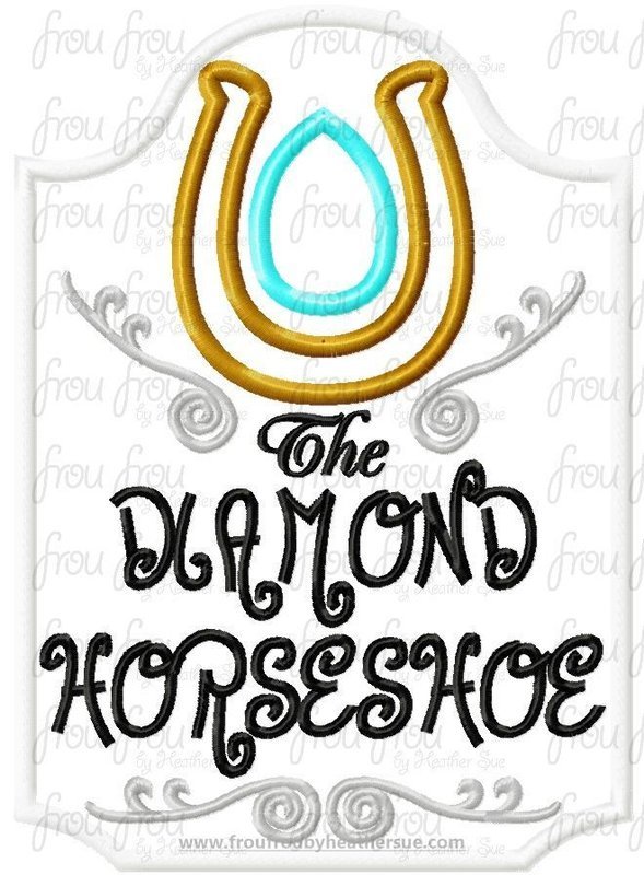 Diamond Horse Restaurant Logo Wording Machine Applique Embroidery Design, multiple sizes including 3&quot;-16&quot;
