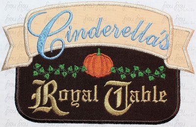 Cindy's Royal Table Restaurant Logo Wording Machine Applique Embroidery Design, multiple sizes including 3"-16"