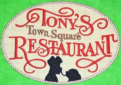 Tony Town's Square Restaurant Logo Wording Machine Applique Embroidery Design, multiple sizes including 3"-16"