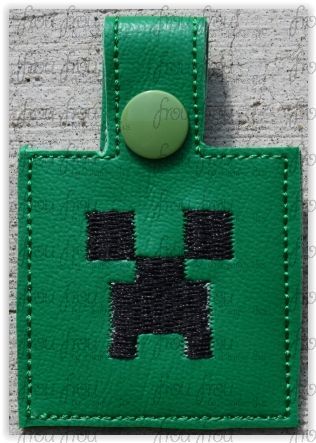 Mine Creep Key Fob, short and long tab, velcro or snaps, THREE SIZES in the hoop Machine Applique Embroidery Design- 4", 7", and 10"