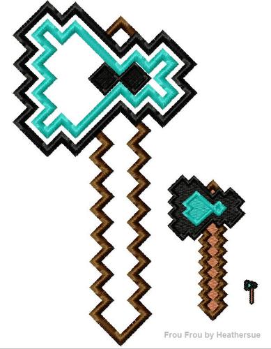 Mine Axe Machine Applique and filled Embroidery Designs 1"-10"