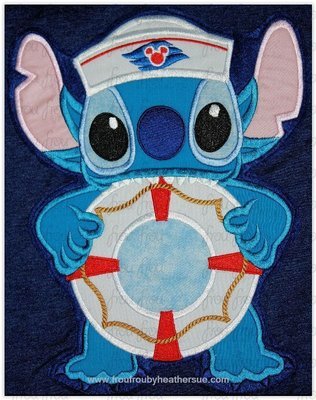 Lila's Alien Eating Life Preserver Dis Cruise Ship Machine Applique Embroidery Design, Multiple Sizes, including 4 inch