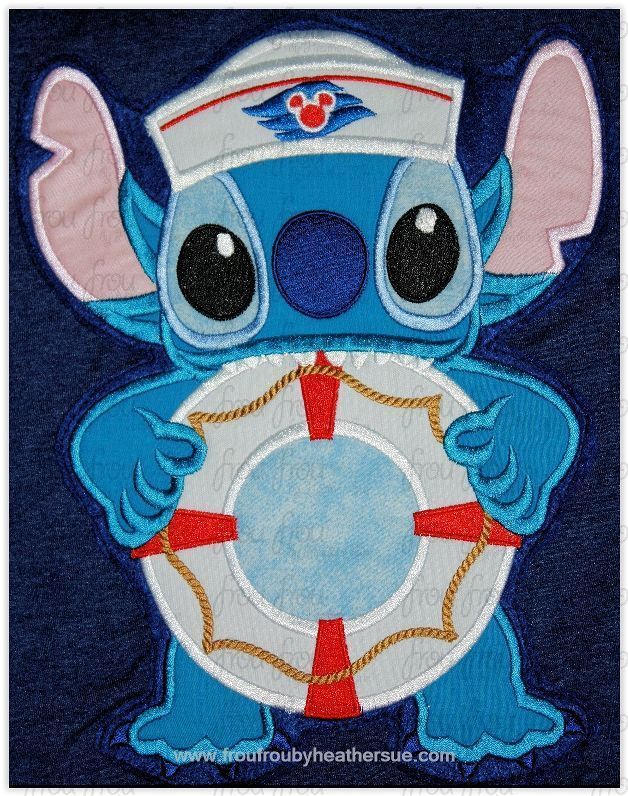 Lila's Alien Eating Life Preserver Dis Cruise Ship Machine  Applique Embroidery Design, Multiple Sizes, including  4 inch