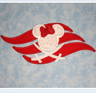 Pirate Cruise Miss Mouse Machine Applique Embroidery Design, Multiple sizes including 4 inch