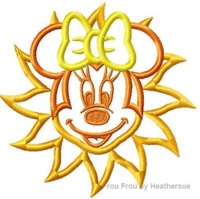 Sun Miss Mouse Head Summer Machine Applique Embroidery Design, multiple sizes, including 4 inch