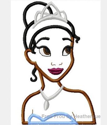 Tina Frog Princess Head and Shoulders Machine Applique Embroidery Design, Multiple sizes including 4 inch