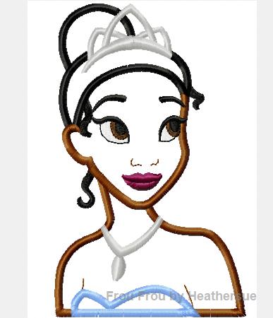 Tina Frog Princess Head and Shoulders Machine Applique Embroidery Design, Multiple sizes including 4 inch