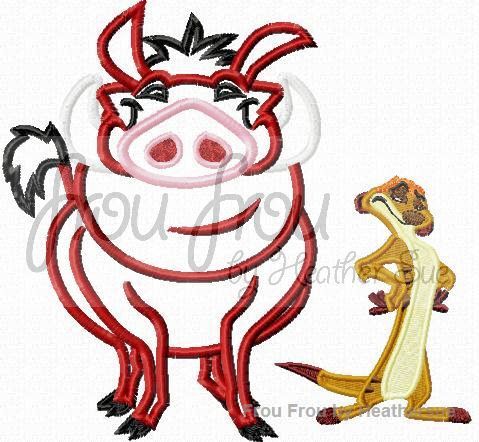 Pigba Warthog and Timeon Meerkat SET Lion Machine Applique Embroidery Design, Mutliple Sizes including 4 inch