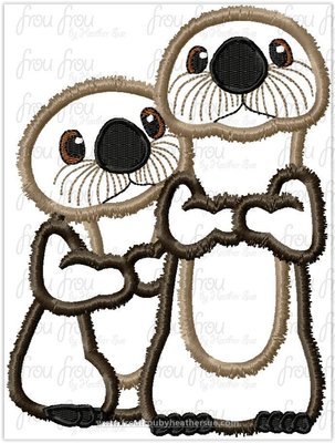 Otters Finding Dorine Machine Applique Embroidery Design, Multiple Sizes, INCLUDING 3"-16"