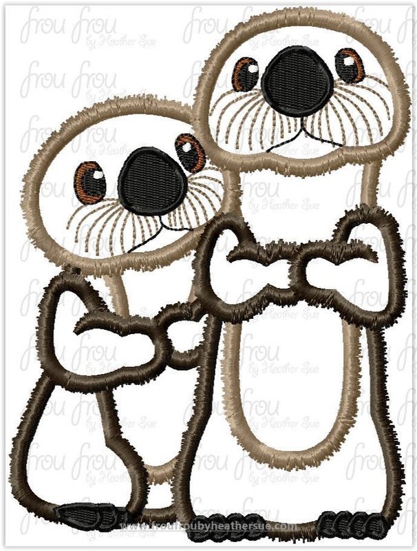 Otters Finding Dorine Machine Applique Embroidery Design, Multiple Sizes, INCLUDING 3&quot;-16&quot;