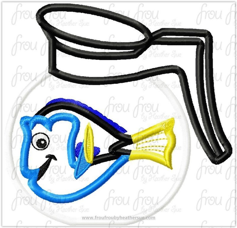 Dorine in Coffee Pot Finding Dorine Machine Applique Embroidery Design, Multiple Sizes, INCLUDING 4&quot;-16&quot;