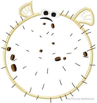 Bloated Puffer Fish Neemo Machine Applique Embroidery Design, Multiple Sizes, including 4 inch