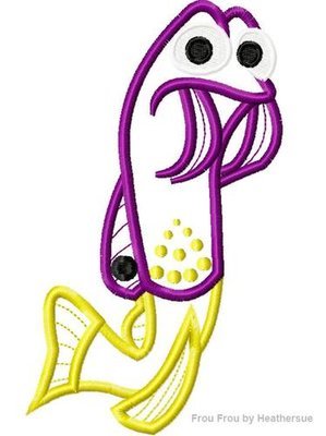 Gulp Purple Yellow Fish Neemo Machine Applique Embroidery Design, Multiple Sizes, including 4 inch