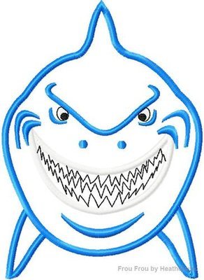 Bruno Shark Neemo Machine Applique Embroidery Design, Multiple Sizes, including 4 inch