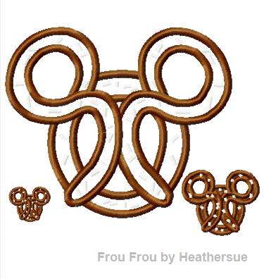 Pretzel Mister Mouse Machine Applique Embroidery Design, Multiple sizes including 1, 2, 3, 4, 7, and 10 inch