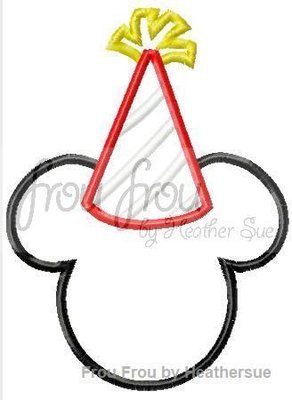 Mister Mouse Wearing Birthday Party Hat Machine Embroidery Applique Design, multiple sizes, including 4 inch