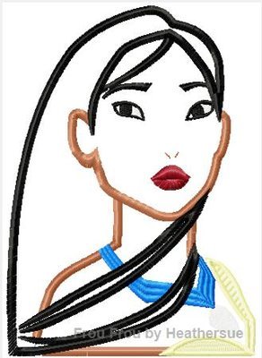 Poke A Hontas Head and Shoulders Machine Applique Embroidery Design, Multiple sizes including 4 inch