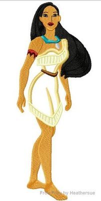 Poke A Hontas Full Body Princess Machine Applique Embroidery Design, Multiple sizes including 4 inch