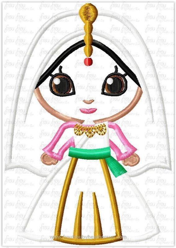 Indian Girl Cutie It&#39;s a Small Globe Ride Machine Applique Embroidery Design, Multiple Sizes including 4&quot;-16&quot;