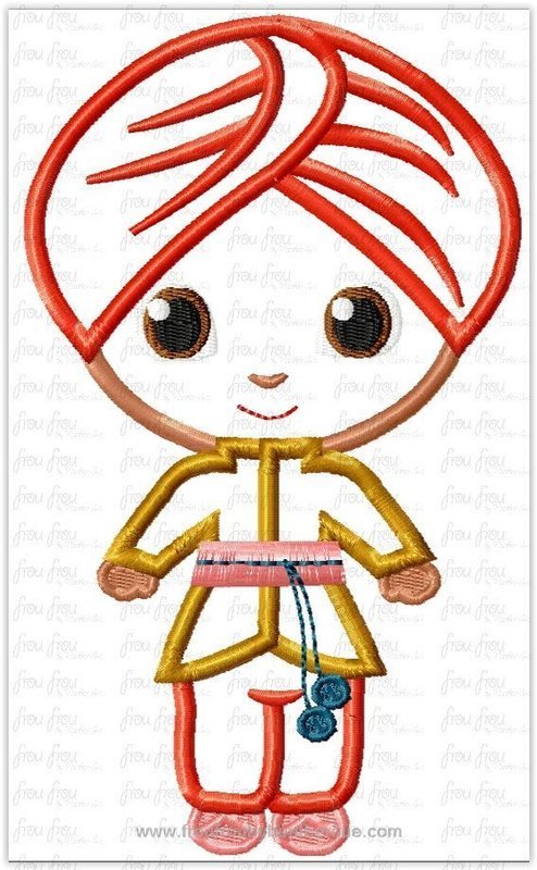 Indian Boy Cutie It&#39;s a Small Globe Ride Machine Applique Embroidery Design, Multiple Sizes including 4&quot;-16&quot;