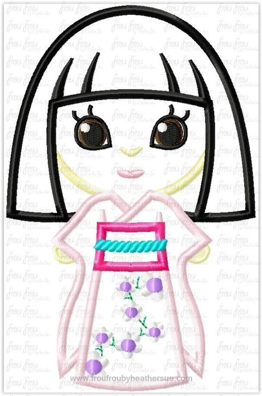 Japanese Girl Cutie It&#39;s a Small Globe Ride Machine Applique Embroidery Design, Multiple Sizes including 4&quot;-16&quot;