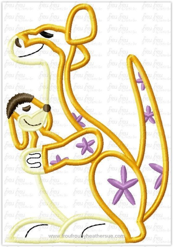 Kangaroo and Joey It's a Small Globe Ride Machine Applique Embroidery Design, Multiple Sizes including 4"-16"