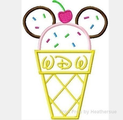 Ice Cream Cone Mister or Miss Mouse Machine Applique Embroidery Design, Multiple sizes including 4 inch