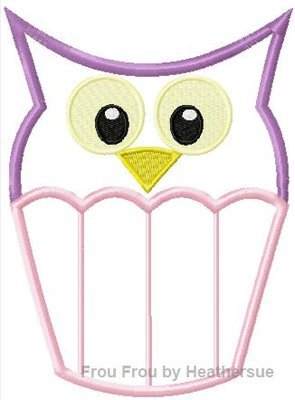 Owl Cupcake Machine Applique Embroidery Design, multiple sizes, including 4 inch
