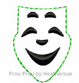 Clippie Comedy Mask Mardi Gras  Machine Embroidery In The Hoop Project 1, 1.5, 2, and 3 inch