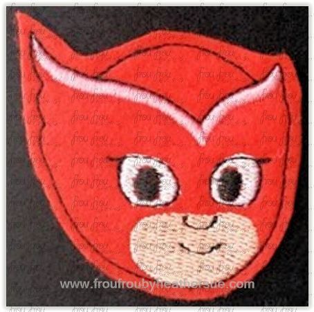 Clippie Owl Girl Pajama Masks Machine Embroidery In The Hoop Project 1.5&quot;-4&quot; and 2&quot; SORTED