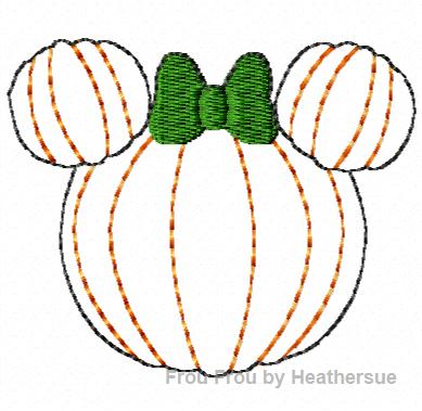 Clippie Pumpkin Miss Mouse No Face Machine Embroidery In The Hoop Project 1, 1.5, 2, and 3 inch