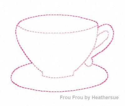 Clippie Tea cup Machine Embroidery In The Hoop Project 1, 1.5, 2, and 3 inch