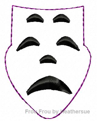 Clippie Tragedy Mask Mardi Gras  Machine Embroidery In The Hoop Project 1, 1.5, 2, and 3 inch