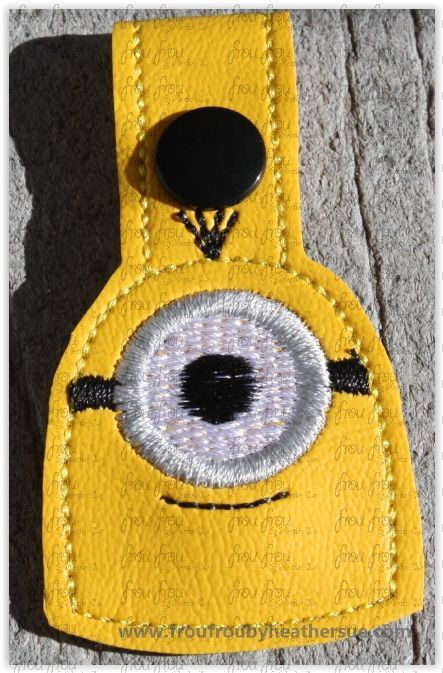 Monion One Eye Key Fob, short and long tab, velcro or snaps, THREE SIZES in the hoop Machine Applique Embroidery Design- 4", 7", and 10"