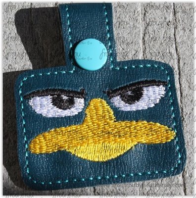 Platypus Face Key Fob, short and long tab, velcro or snaps, THREE SIZES in the hoop Machine Applique Embroidery Design- 4