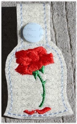 Rose Under Glass Bella and Beasty Key Fob, short and long tab, velcro or snaps, THREE SIZES in the hoop Machine Applique Embroidery Design- 4", 7", and 10"