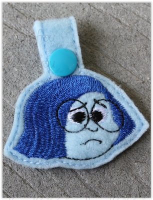 Sadness In Out Key Fob, short and long tab, velcro or snaps, THREE SIZES in the hoop Machine Applique Embroidery Design- 4", 7", and 10"