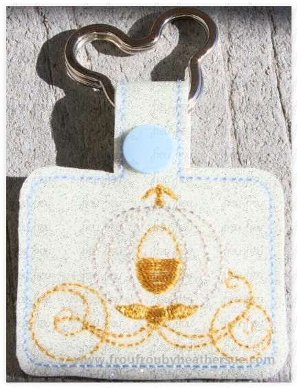 Pumpkin Coach Cindy Key Fob, short and long tab, velcro or snaps, THREE SIZES in the hoop Machine Applique Embroidery Design- 4&quot;, 7&quot;, and 10&quot;