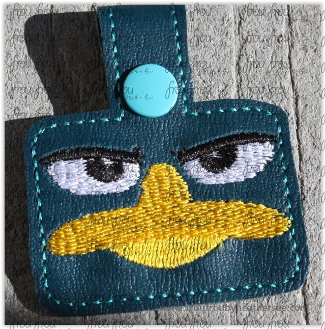 Platypus Face Key Fob, short and long tab, velcro or snaps, THREE SIZES in the hoop Machine Applique Embroidery Design- 4", 7", and 10"