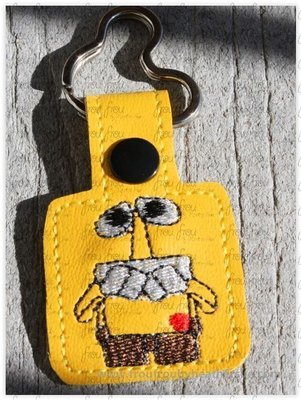 Wally Robot Key Fob, short and long tab, velcro or snaps, THREE SIZES in the hoop Machine Applique Embroidery Design- 4