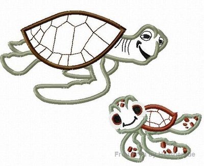 Crushed and Shirt Turtle 2 design SET Neemo Machine Applique Embroidery Design, Multiple Sizes, including 4 inch