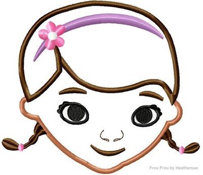 Doc Stuffins Girl Just Head Machine Applique Embroidery Design, multiple sizes including 2 inch filled