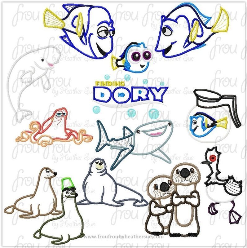 Finding Dorine THIRTEEN Design SET Machine Applique Embroidery Design, Multiple Sizes, some INCLUDING 2&quot;-16&quot;