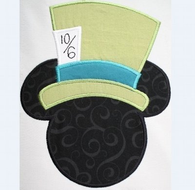 Mister Mouse wearing Crazy Hatter Hat Machine Applique Embroidery Design, multiple sizes including 4 inch