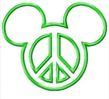 Mister Mouse Peace symbol Machine Applique Embroidery Design, multiple sizes including 4 inch