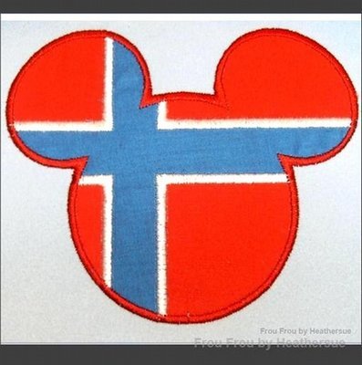 Norway Flag Mister Mouse Head Machine Applique Embroidery Design, multiple sizes, including 4 inch