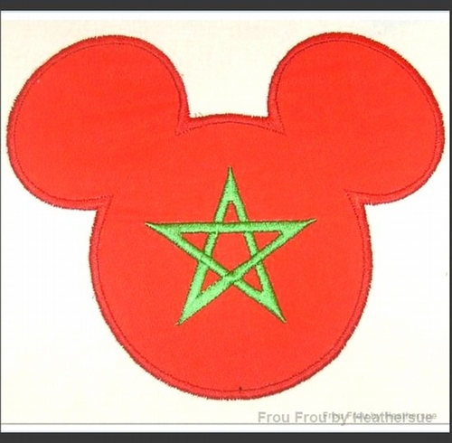 Morocco Flag Mister Mouse Head Machine Applique Embroidery Design, multiple sizes, including  4 inch